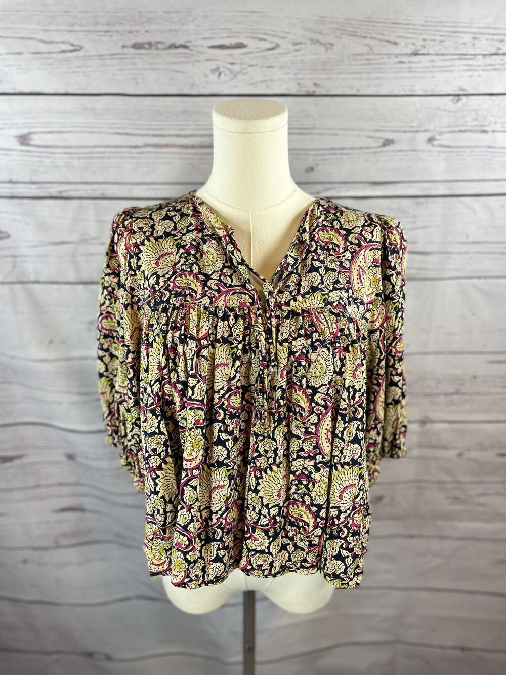 Love Tomas Emerson Fry Puff Isla Top Paisley Floral Boho Blouse XS/S
